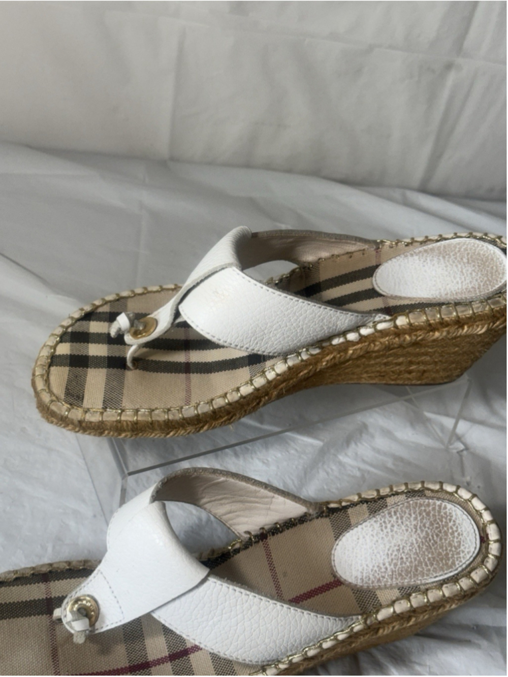 Burberry EU Size 41 Nova Check Espadrille Wedge Sandals shoes white - Picture 3 of 16